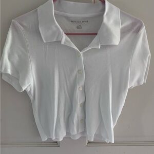 American Eagle Outfitters White Crop Button Down Shirt